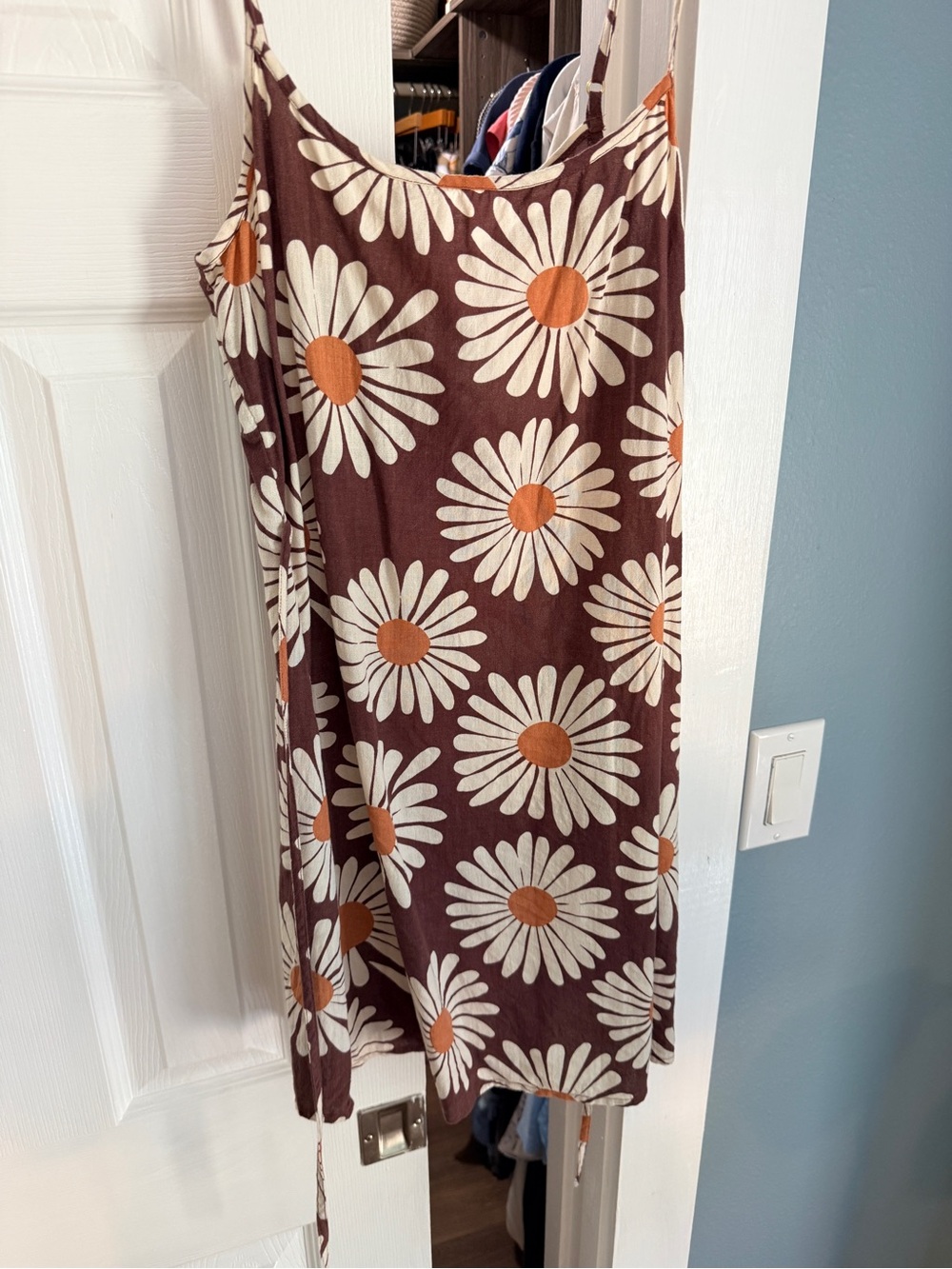 Billabong Brown Mini Dress with Cream Daisies and Orange Centers